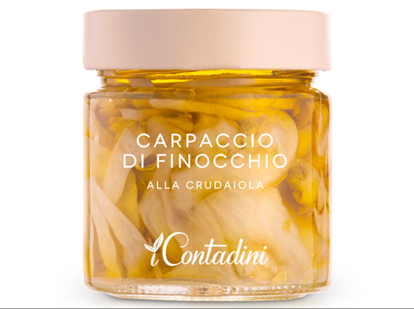 Jar of 'Carpaccio di Finocchio' by Contadini on a white background