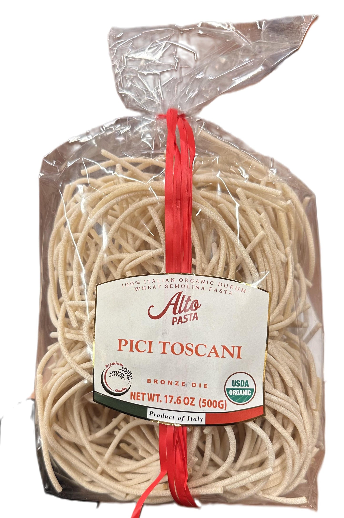 Package of Alise Pici Toscani pasta with a red string on a white background