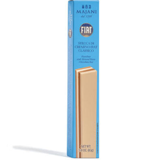 Packaged chocolate bar with blue label on a white background