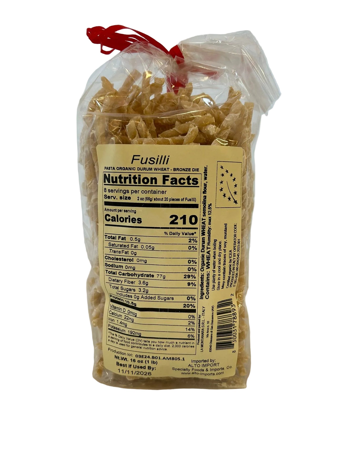 Alto Fusilli Corti 500g – Organic Bronze-Cut Italian Pasta