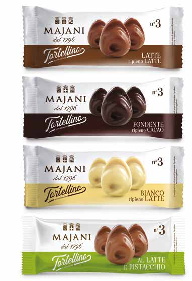 Four packages of Majani Tarletline chocolates on a white background